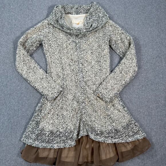 A'Reve Sweater Mini Dress Women's Small Layered Long Sleeve Cowl Neck Boho - Picture 1 of 8